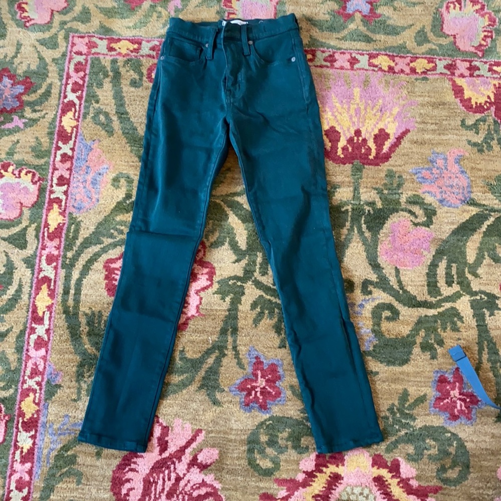 Madewell 9” mid-rise green jeans.